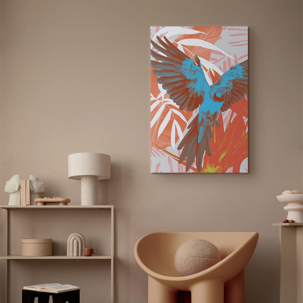 Canvas Print Exotic Wings – Parrot Among Abstract Leaves