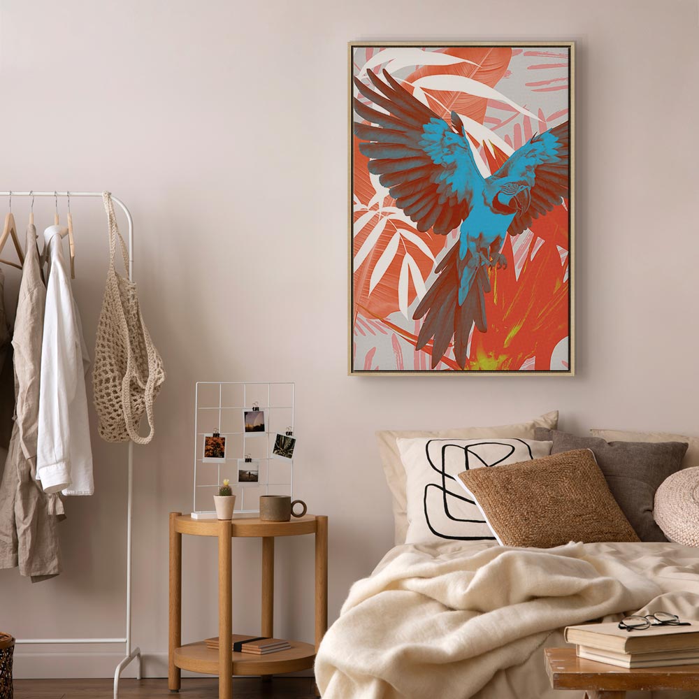 Canvas Print Exotic Wings – Parrot Among Abstract Leaves
