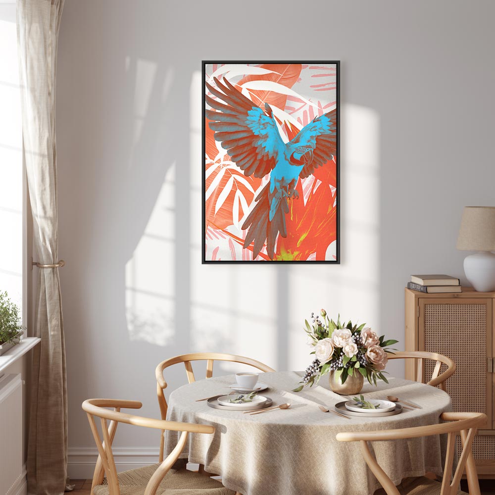 Canvas Print Exotic Wings – Parrot Among Abstract Leaves