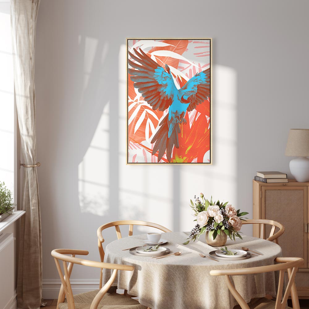 Canvas Print Exotic Wings – Parrot Among Abstract Leaves