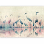 Watercolor Herons by the Lake Grey Pink Wall Mural