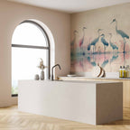 Watercolor Herons by the Lake Grey Pink Wall Mural
