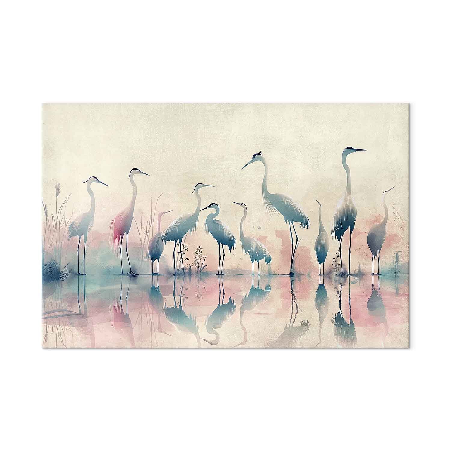 Watercolor Herons by the Lake Grey Pink DIY Canvas Print