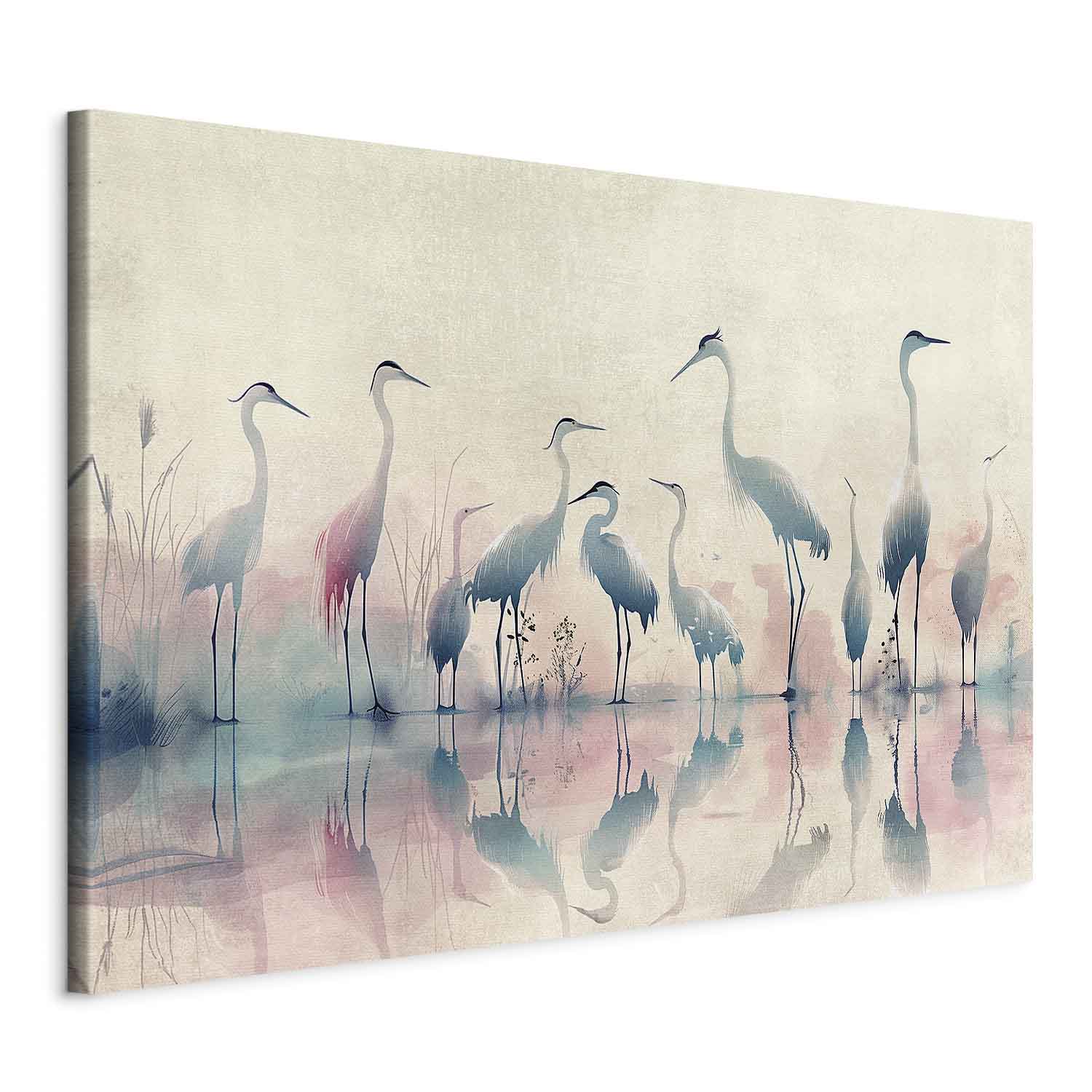 Watercolor Herons by the Lake Grey Pink DIY Canvas Print