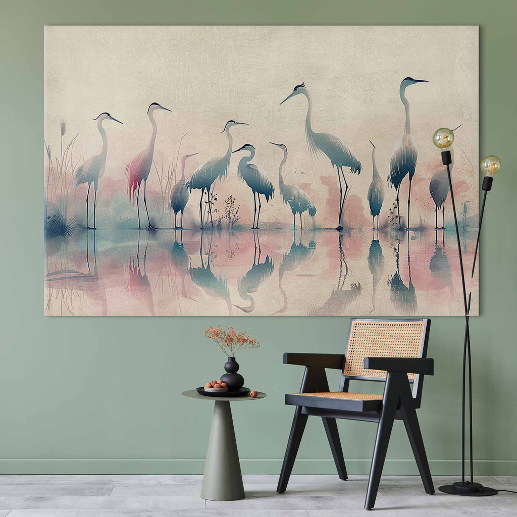 Watercolor Herons by the Lake Grey Pink DIY Canvas Print