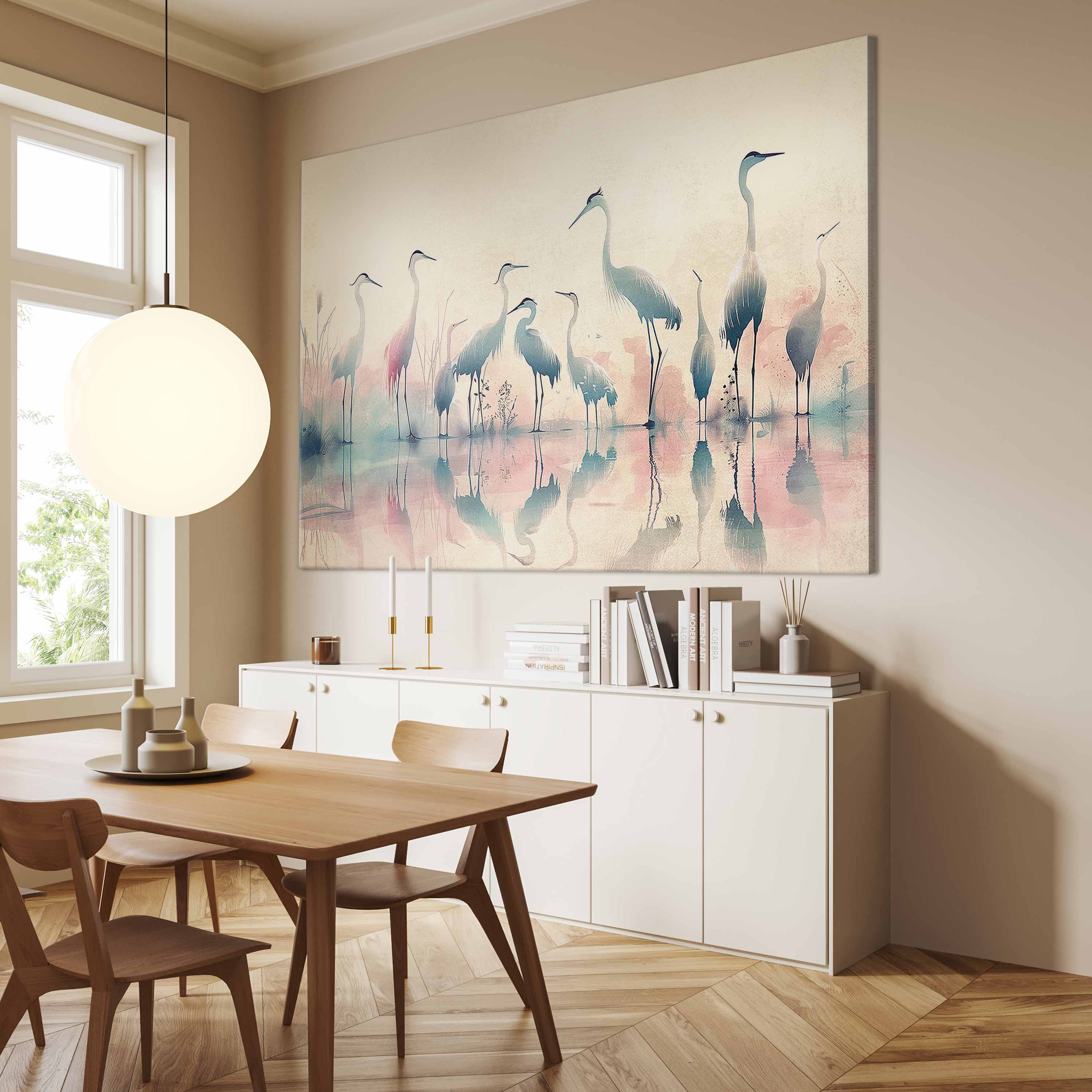 Watercolor Herons by the Lake Grey Pink DIY Canvas Print