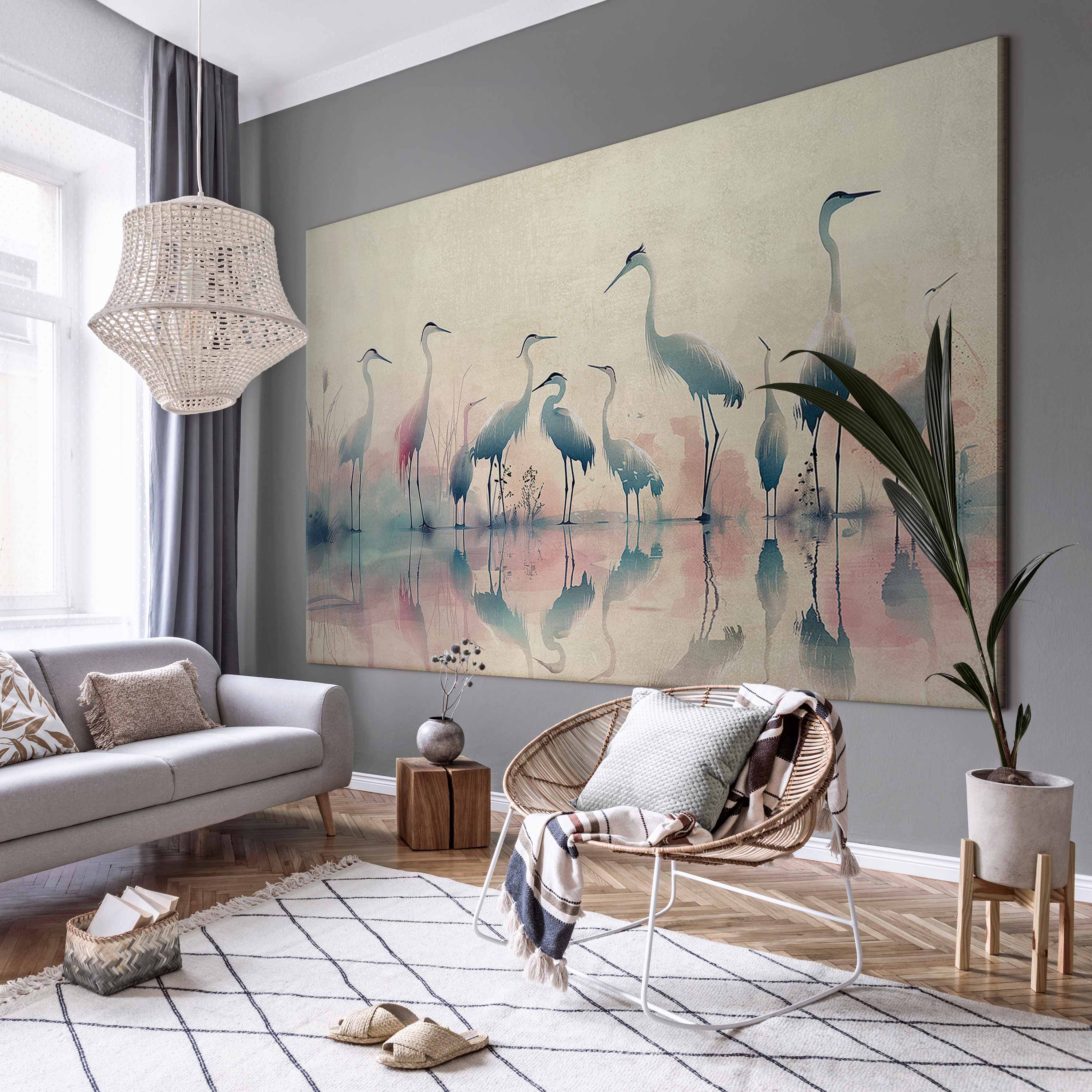 Watercolor Herons by the Lake Grey Pink DIY Canvas Print