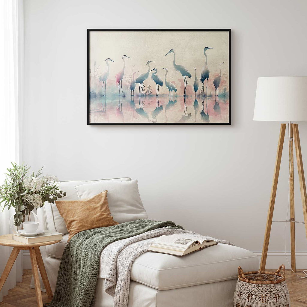 Watercolor Herons by the Lake Grey Pink Poster