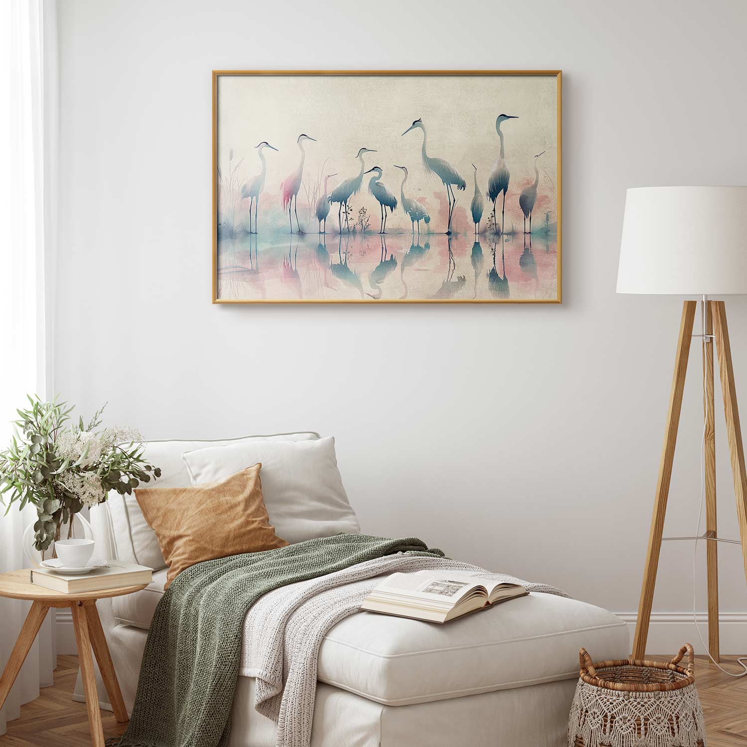 Watercolor Herons by the Lake Grey Pink Poster