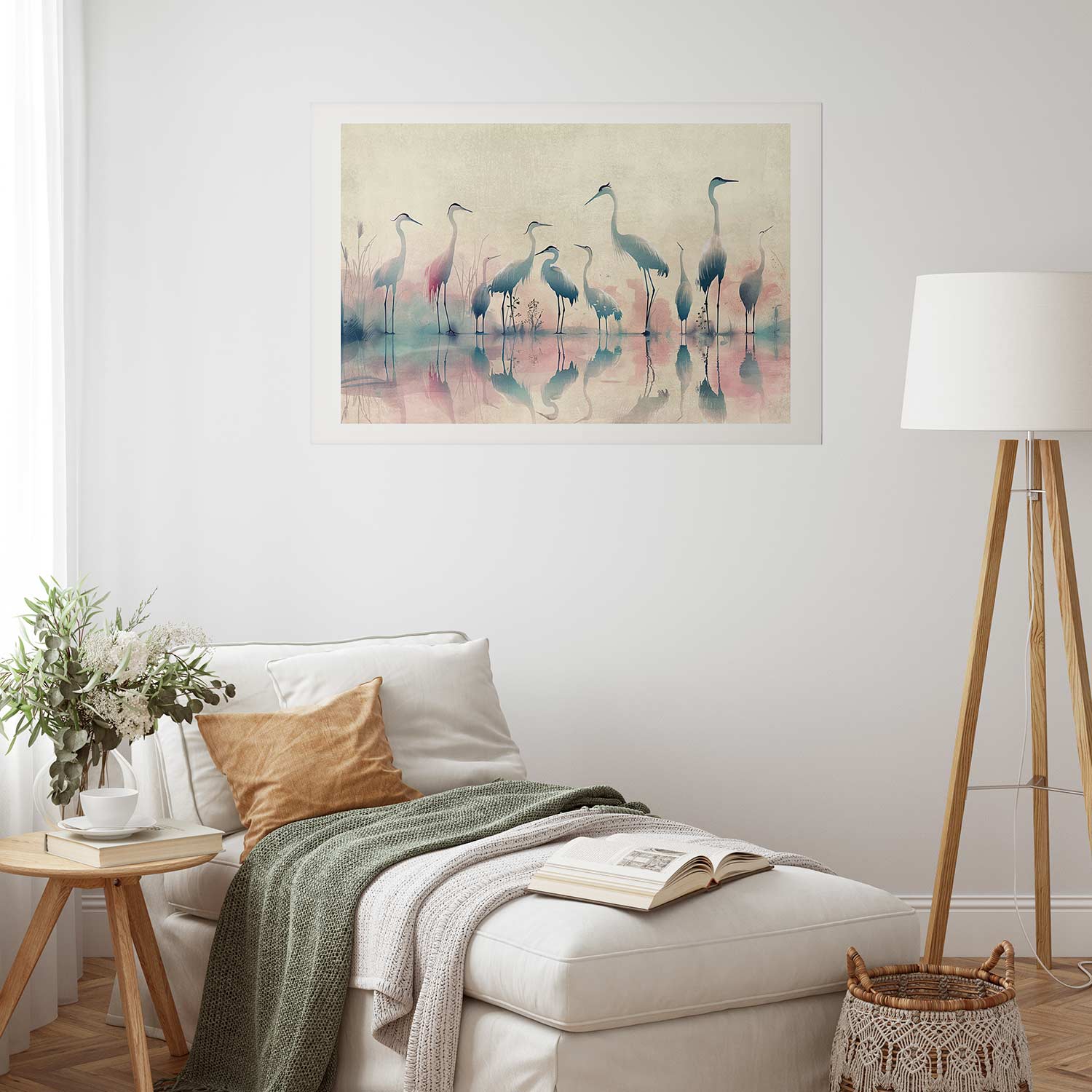 Watercolor Herons by the Lake Grey Pink Poster