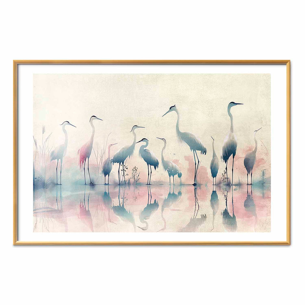 Watercolor Herons by the Lake Grey Pink Poster