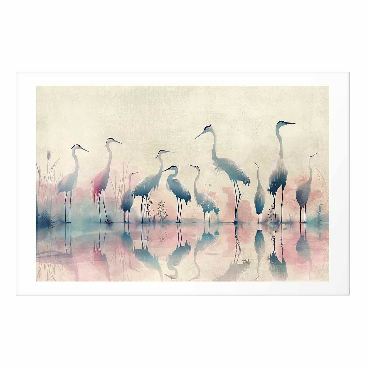 Watercolor Herons by the Lake Grey Pink Poster