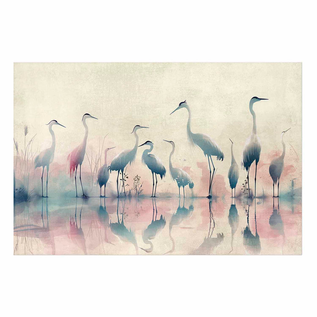 Watercolor Herons by the Lake Grey Pink Poster