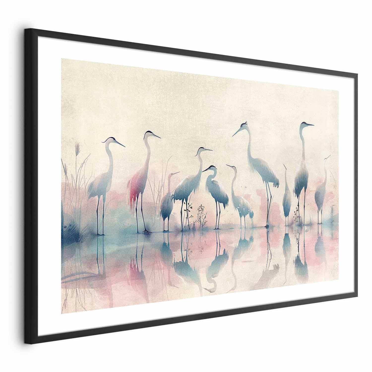 Watercolor Herons by the Lake Grey Pink Poster