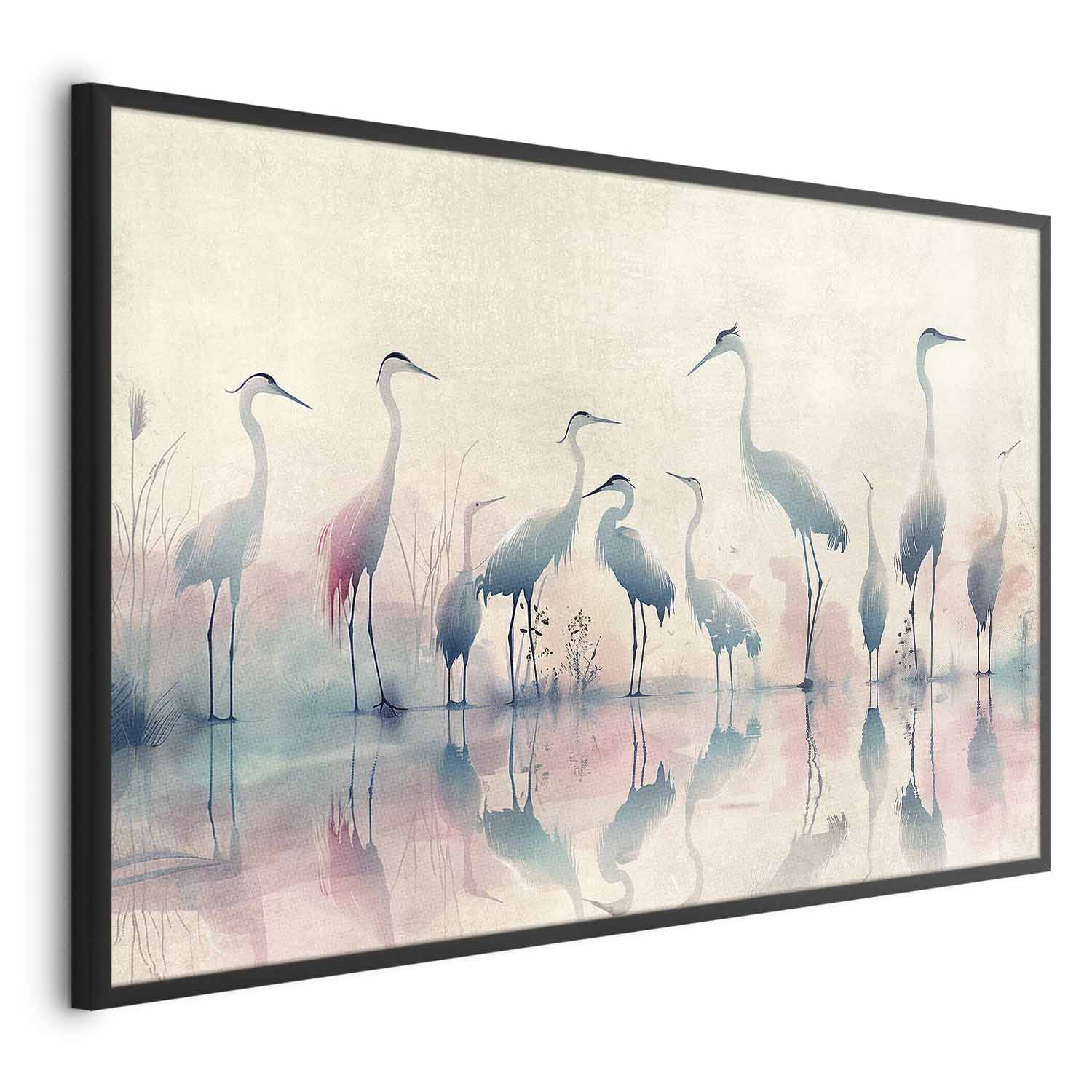 Watercolor Herons by the Lake Grey Pink Poster