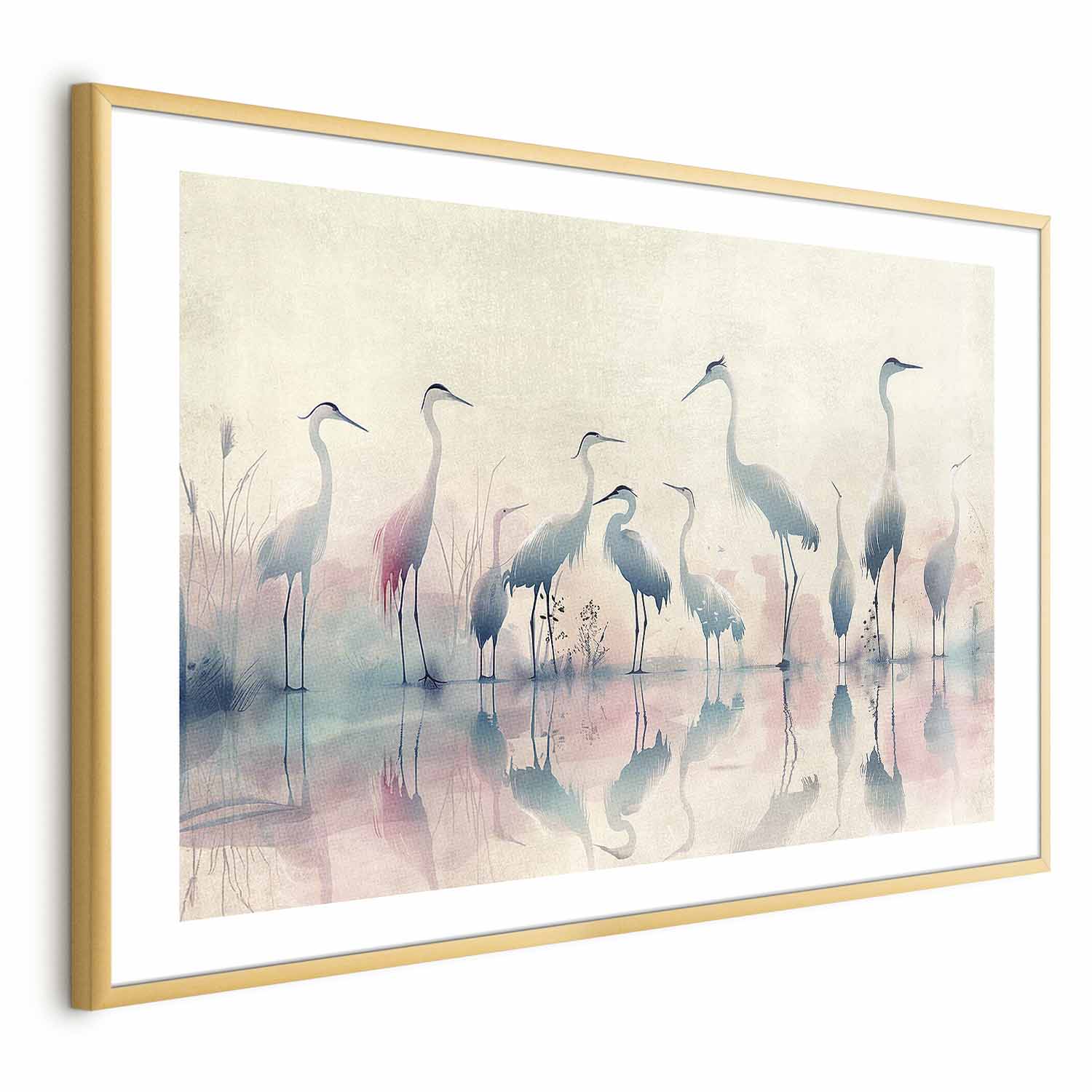 Watercolor Herons by the Lake Grey Pink Poster