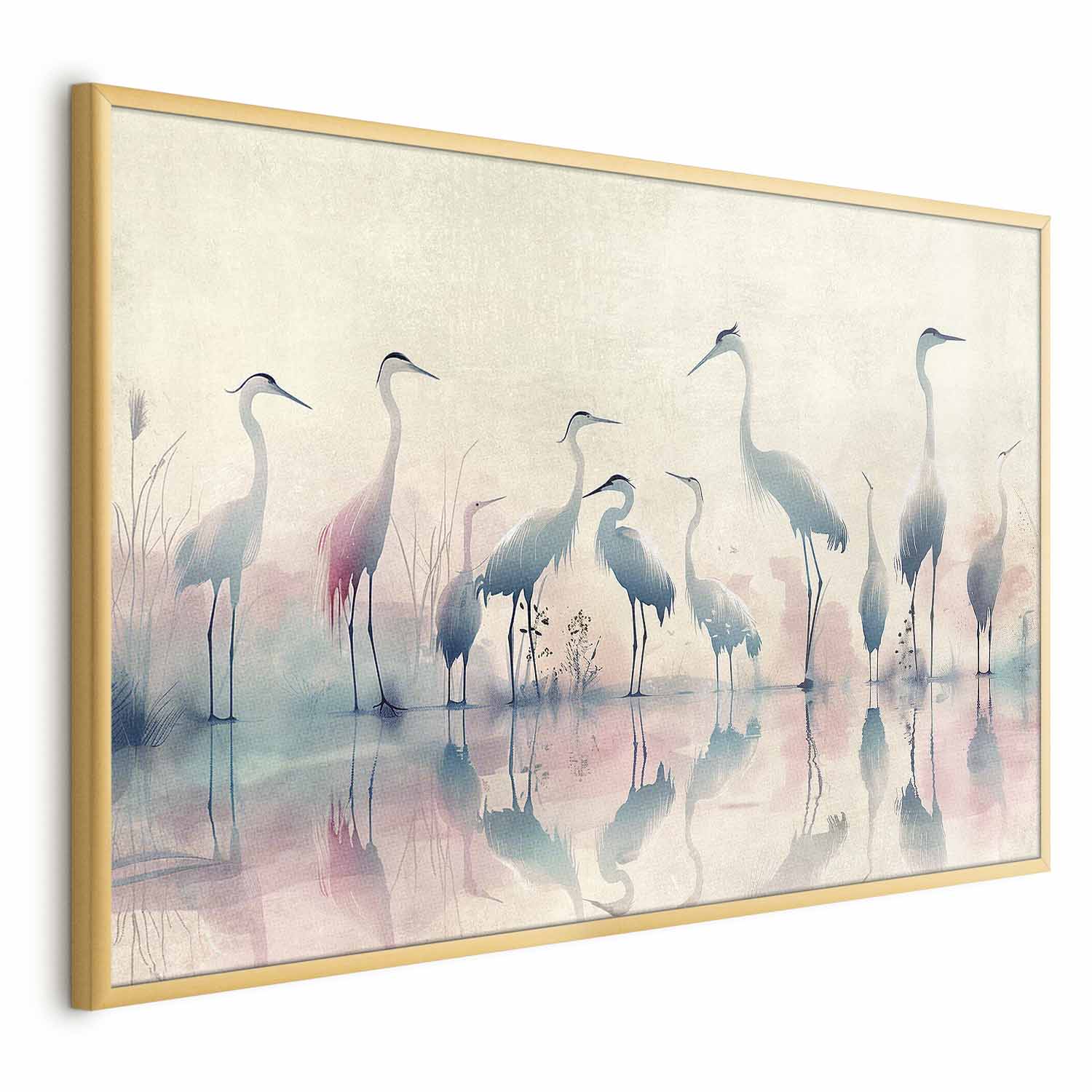 Watercolor Herons by the Lake Grey Pink Poster