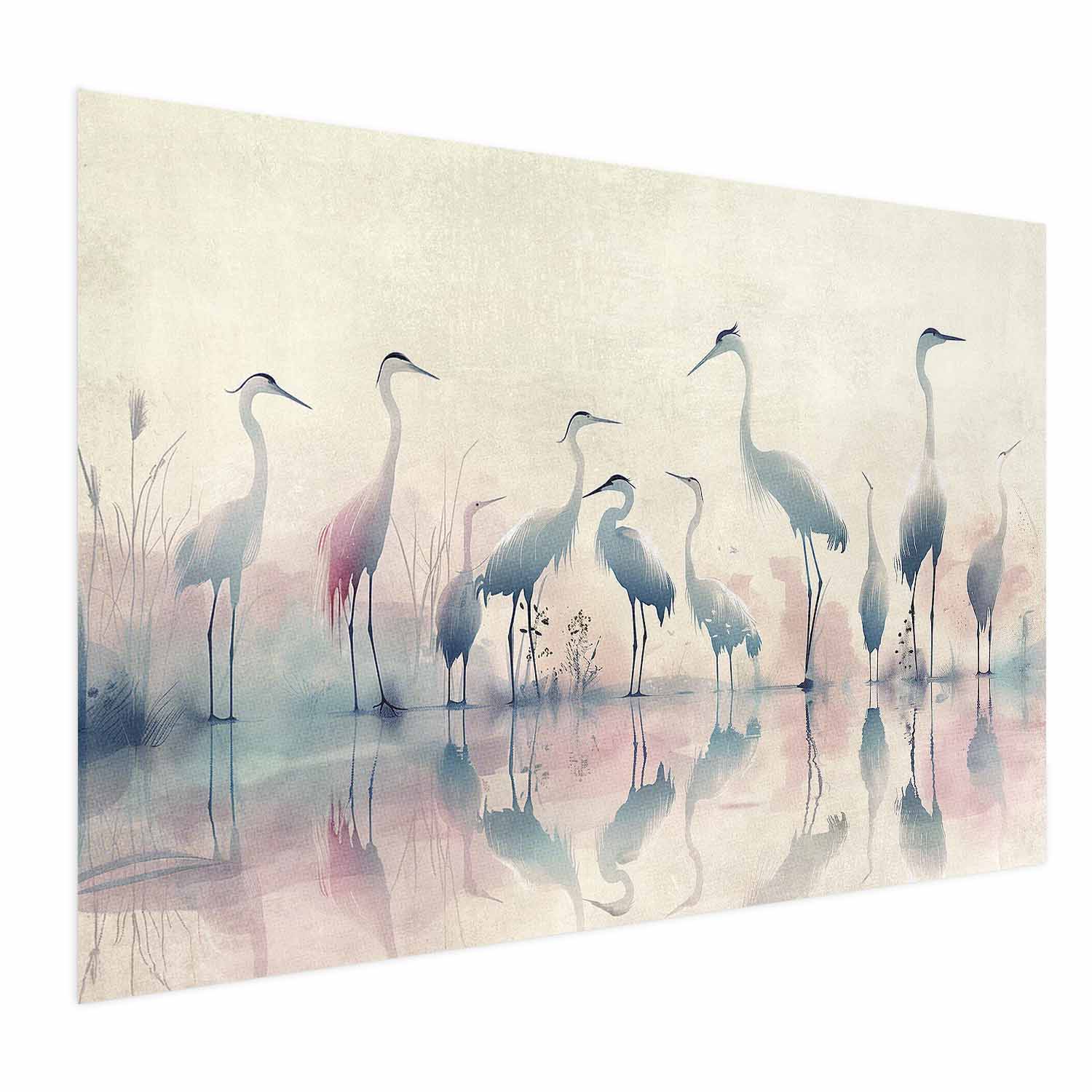 Watercolor Herons by the Lake Grey Pink Poster
