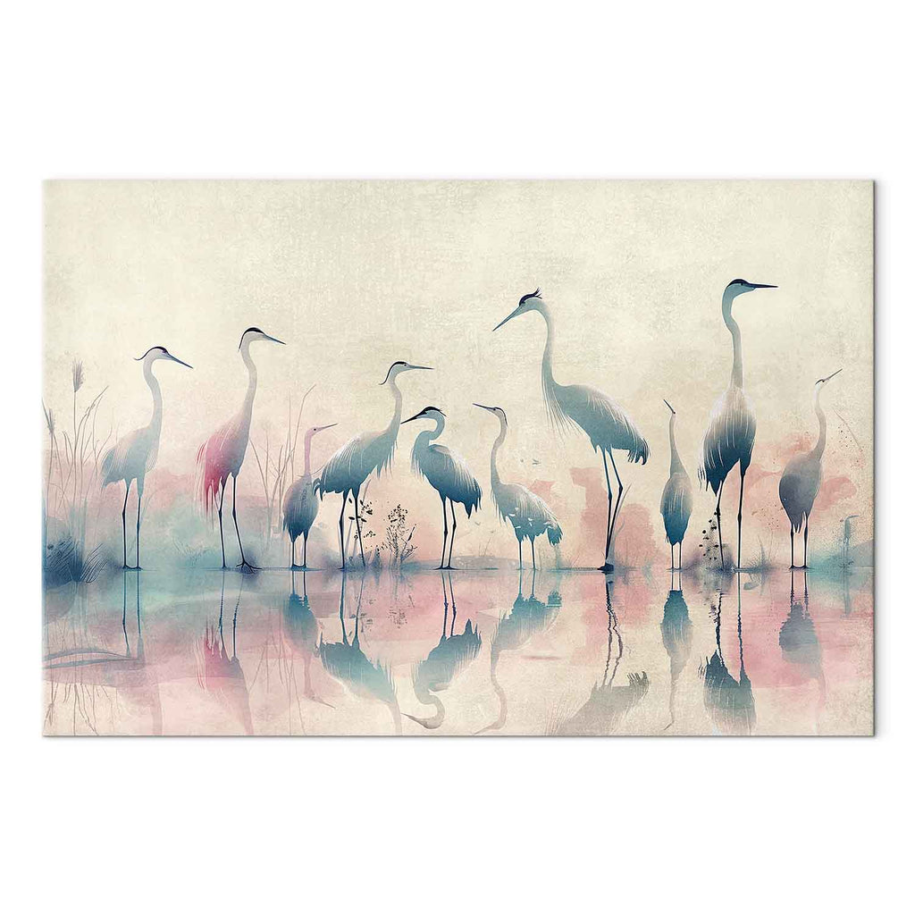 Watercolor Herons by the Lake Grey Pink Canvas Print