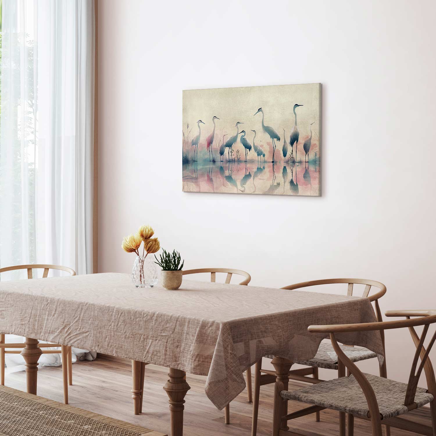 Watercolor Herons by the Lake Grey Pink Canvas Print