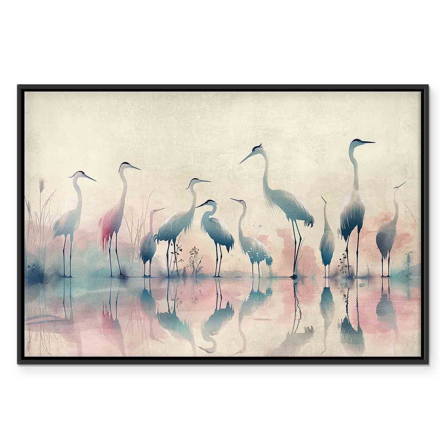 Watercolor Herons by the Lake Grey Pink Canvas Print