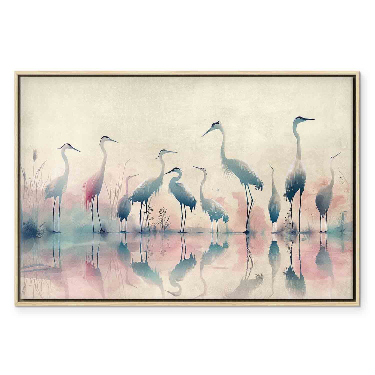 Watercolor Herons by the Lake Grey Pink Canvas Print