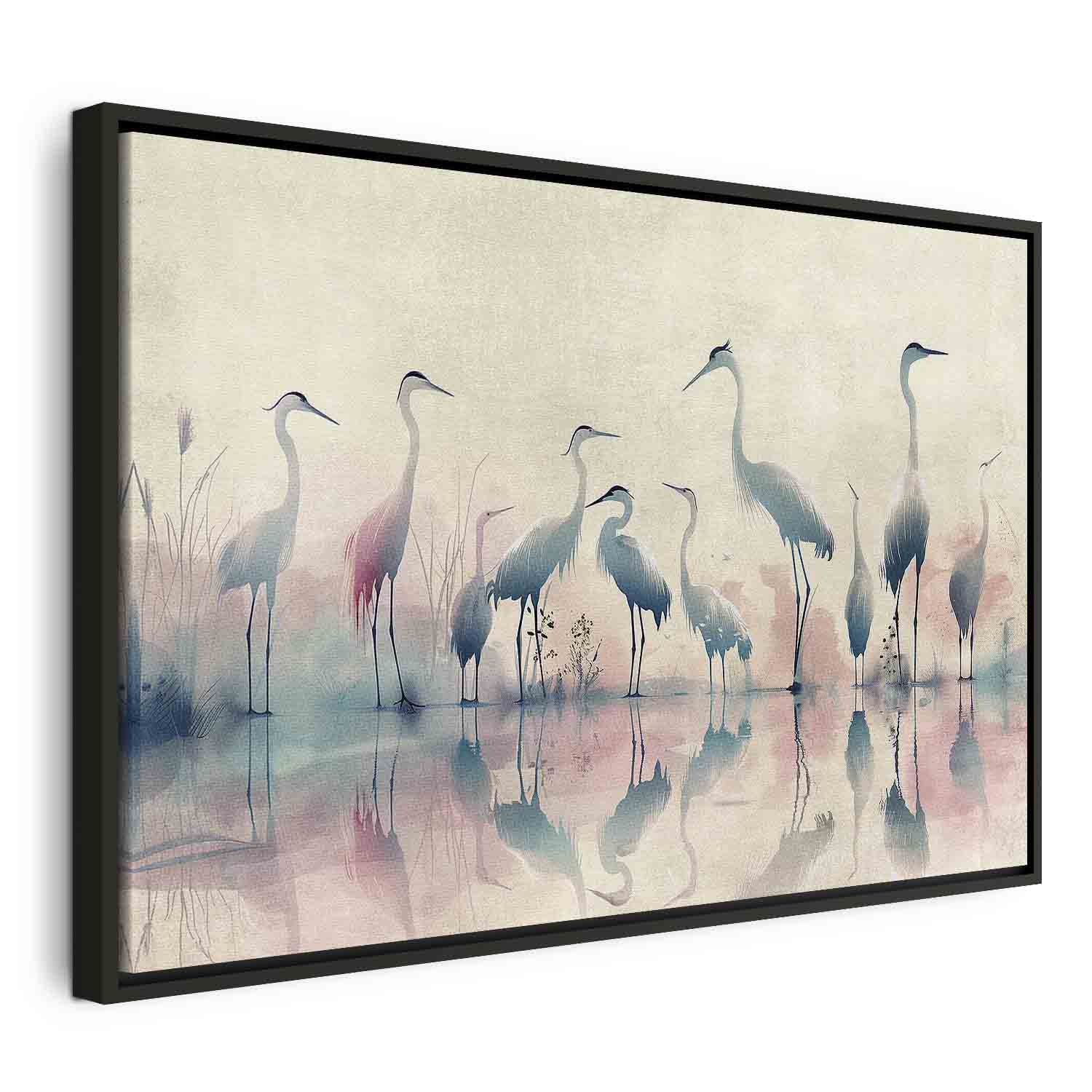Watercolor Herons by the Lake Grey Pink Canvas Print