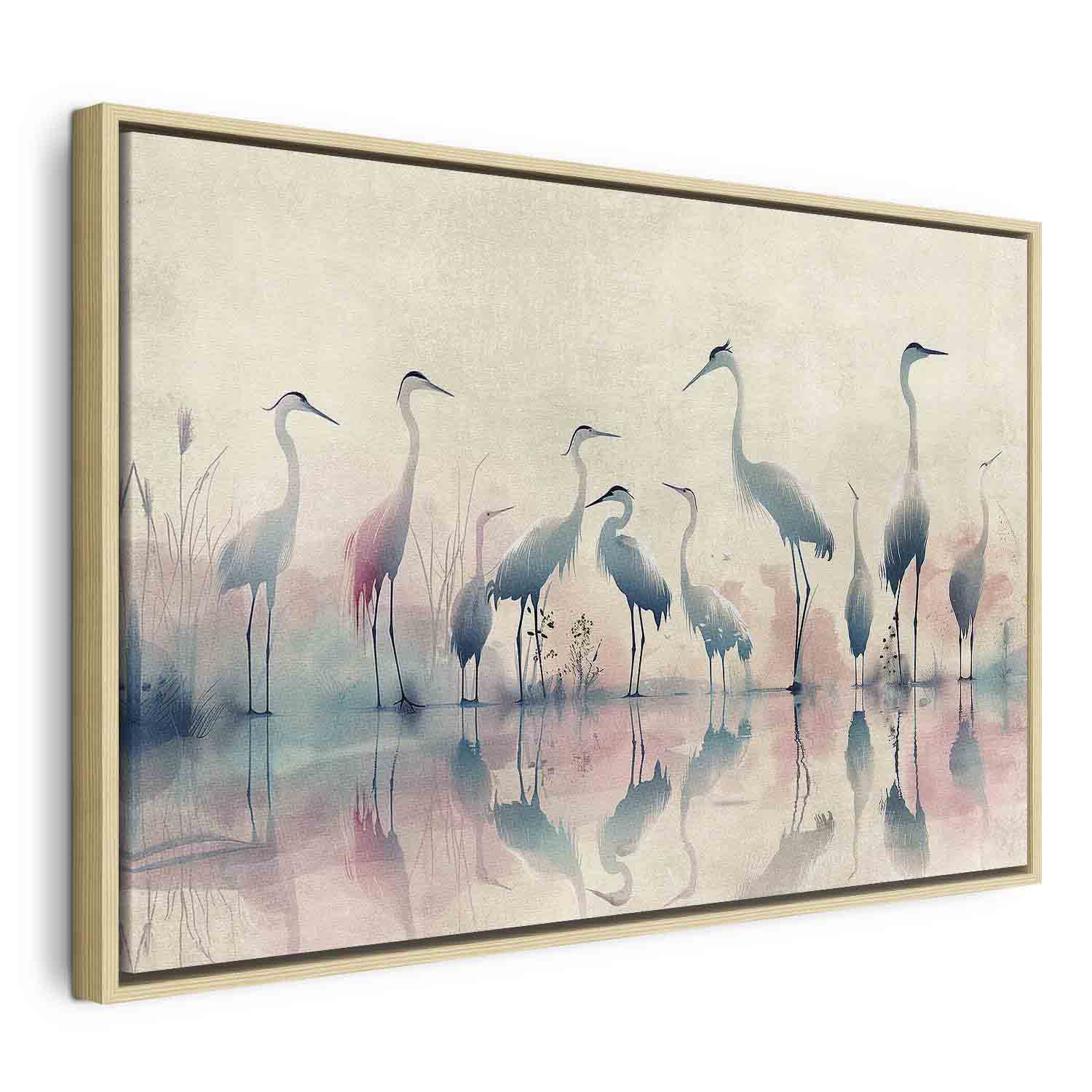 Watercolor Herons by the Lake Grey Pink Canvas Print