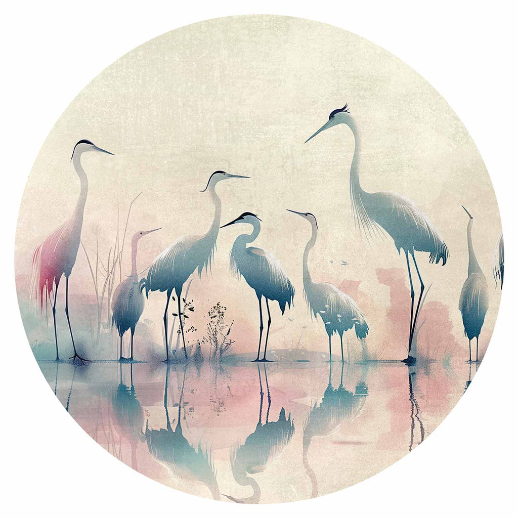 Watercolor Herons by the Lake Round Wall Mural