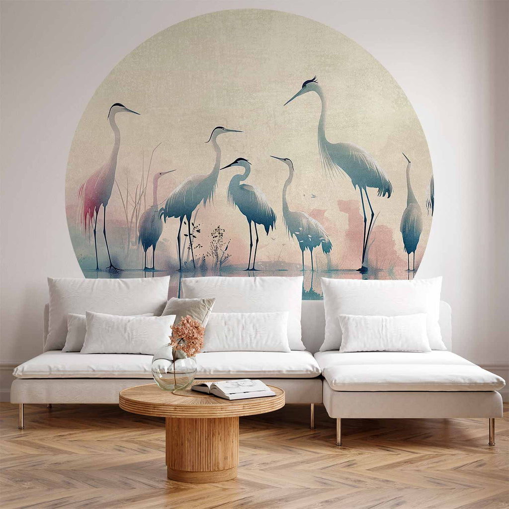 Watercolor Herons by the Lake Round Wall Mural