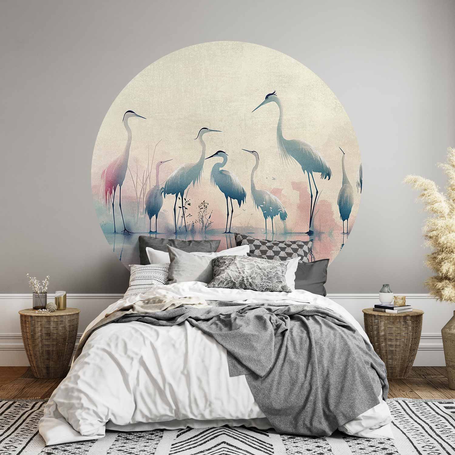 Watercolor Herons by the Lake Round Wall Mural