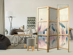 Herons by the Lake Watercolor 3-Panel Japanese Room Divider