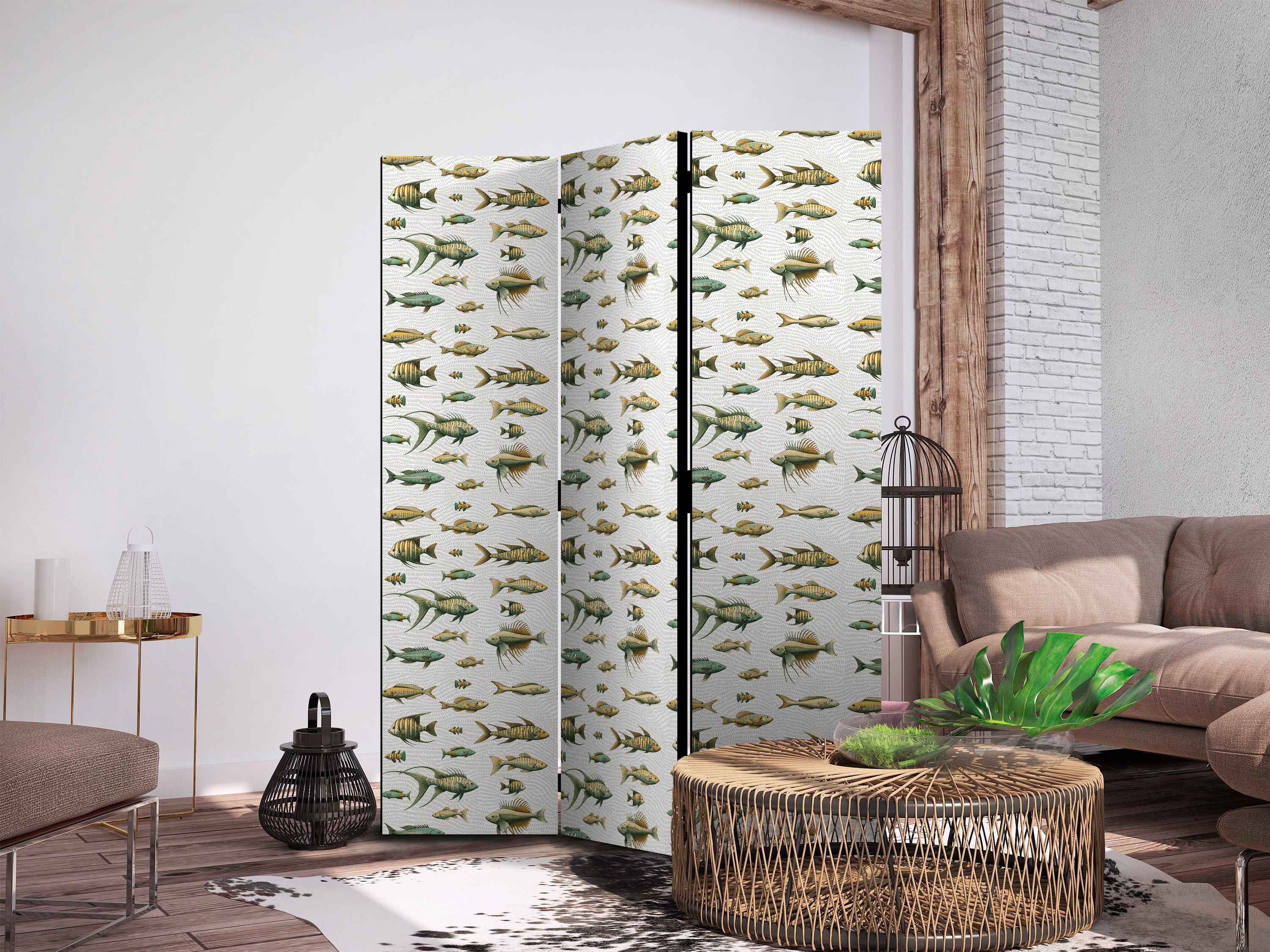 Room Divider - Unusual Fish Cluster in Muted Retro Colors