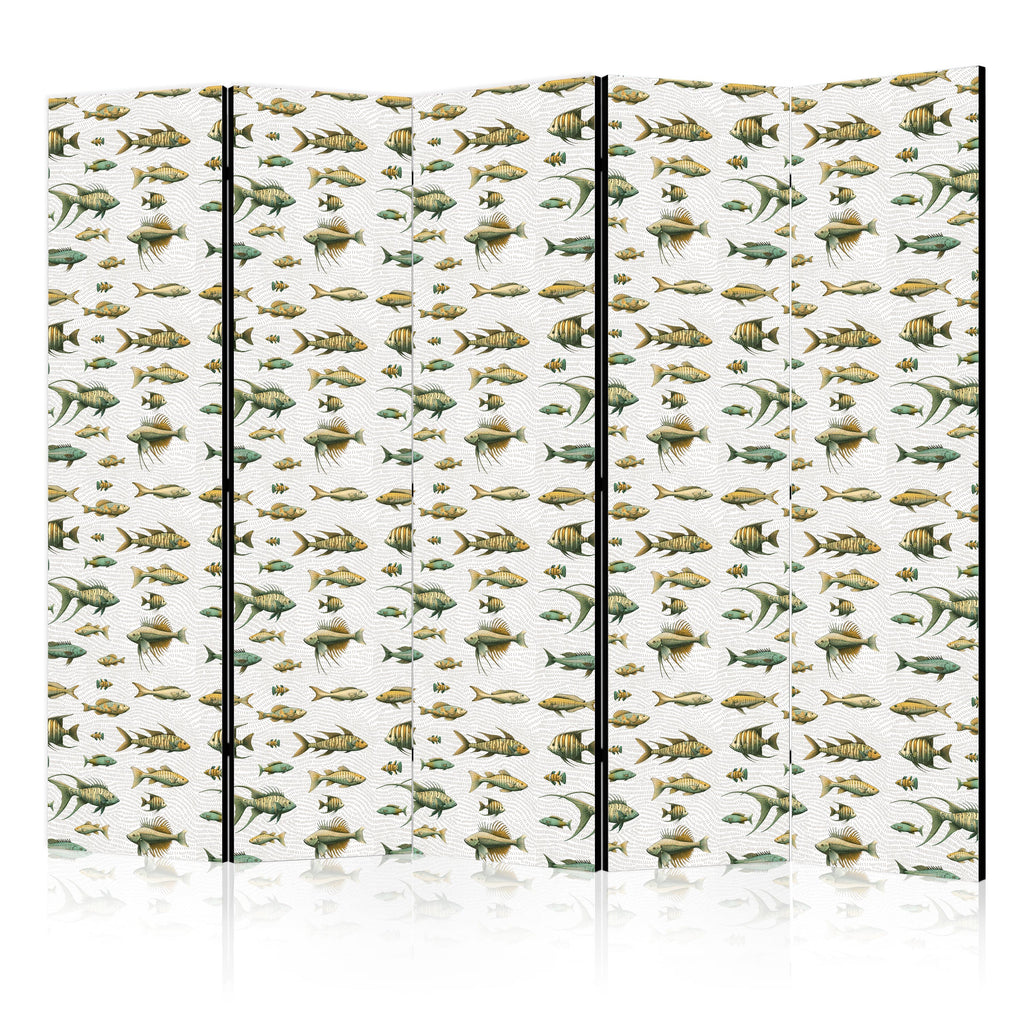 Room Divider with Unusual Fish Cluster in Muted Retro Colors