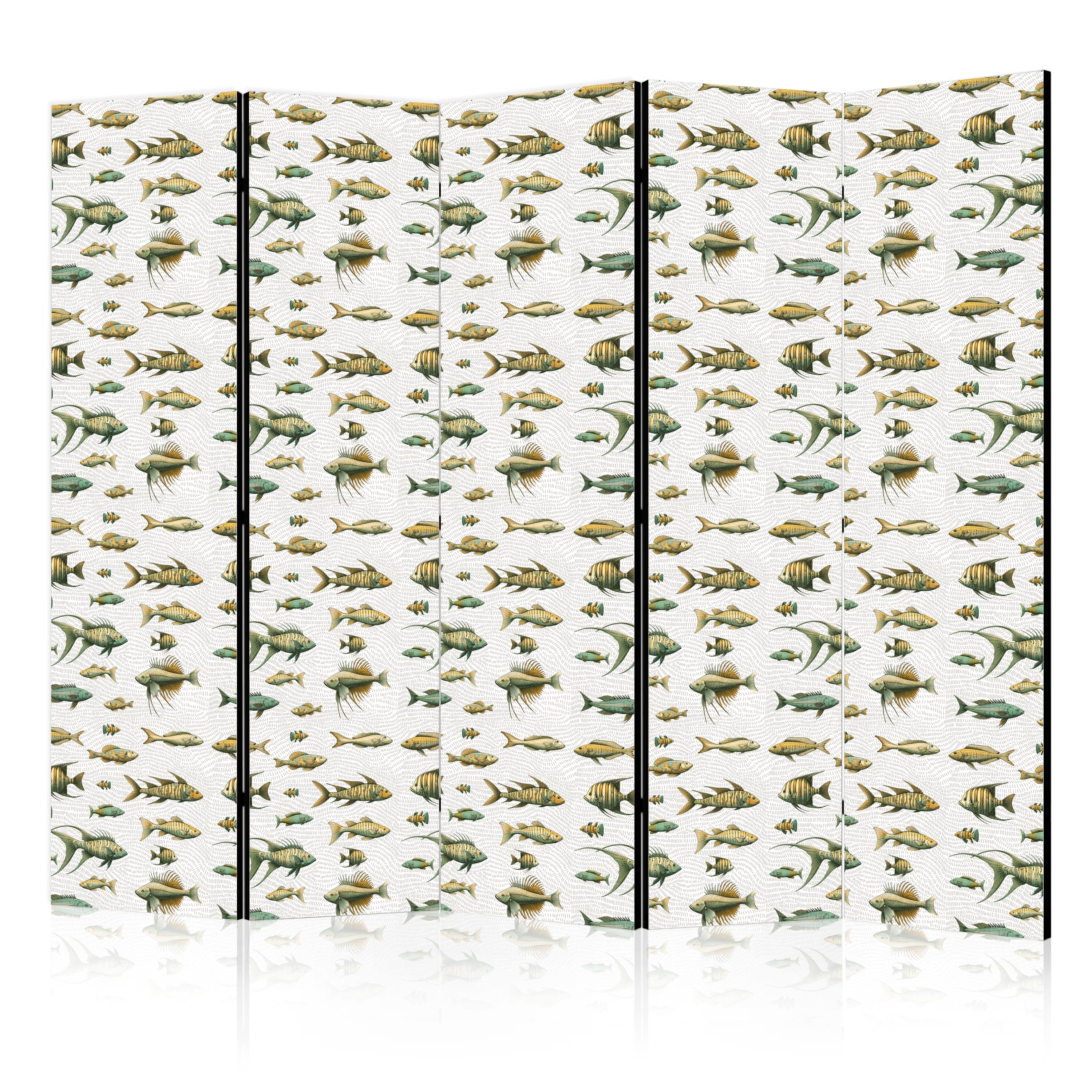 Room Divider with Unusual Fish Cluster in Muted Retro Colors