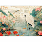 Japanese Heron Pond Engraving Wall Mural