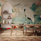 Japanese Heron Pond Engraving Wall Mural