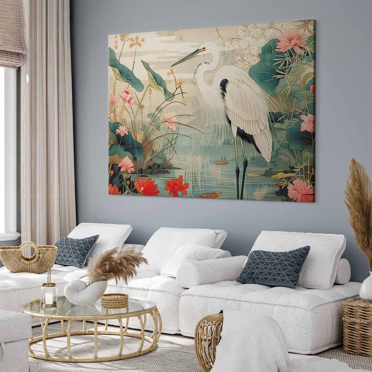 Japanese Heron Pond DIY Large Canvas Print