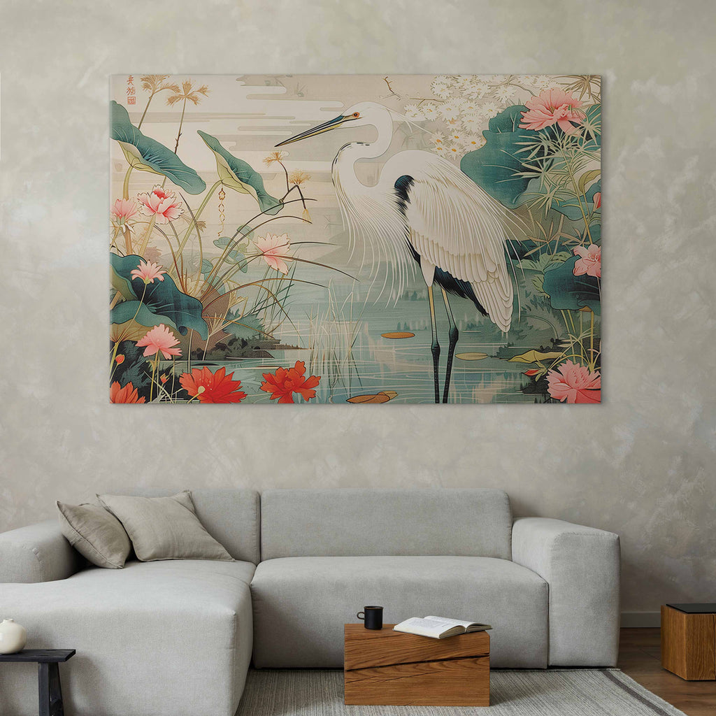 Japanese Heron Pond DIY Large Canvas Print