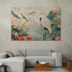 Japanese Heron Pond DIY Large Canvas Print