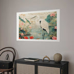 Japanese Heron Over Pond Poster