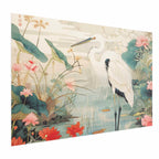 Japanese Heron Over Pond Poster