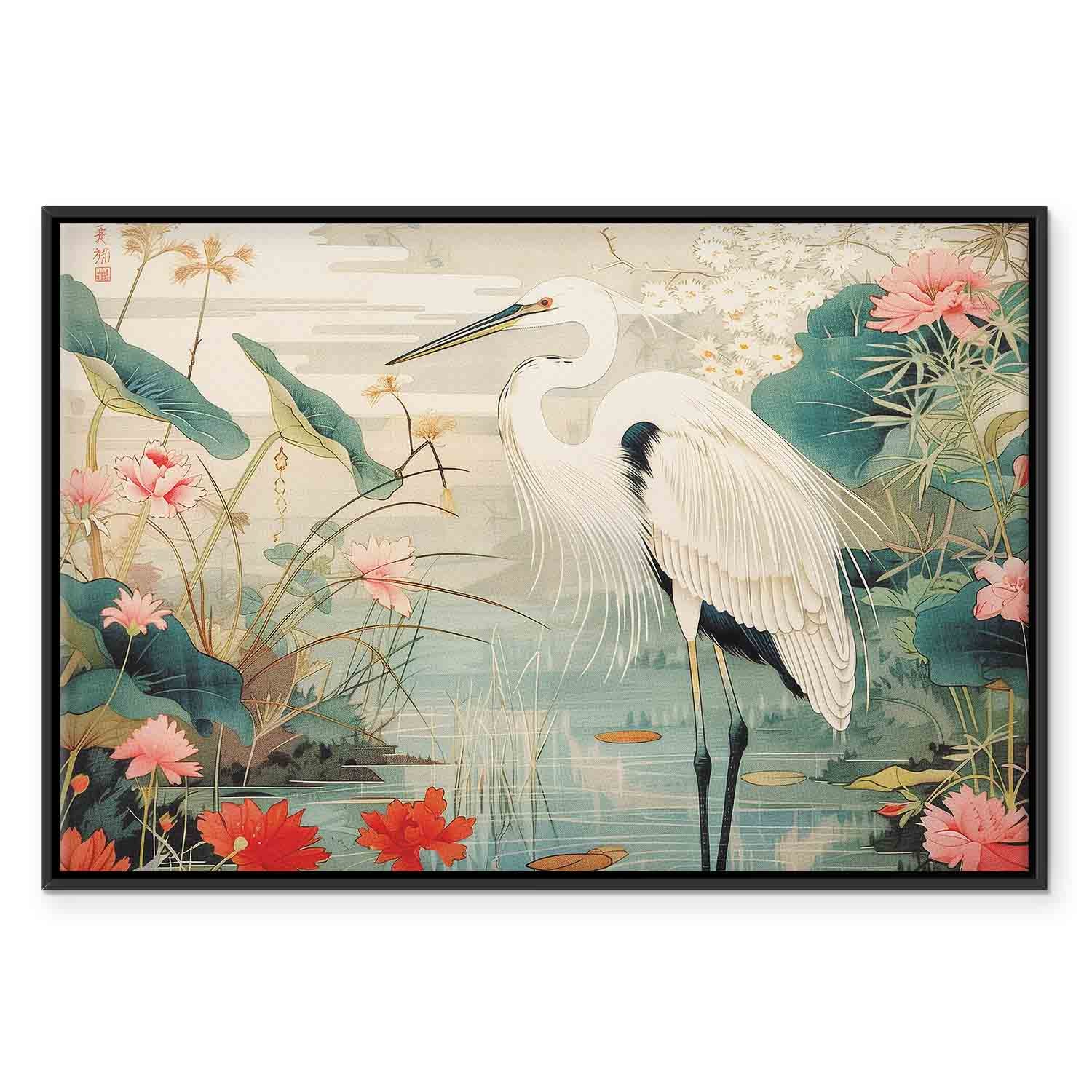 Japanese Heron by Pond Classic Canvas Print