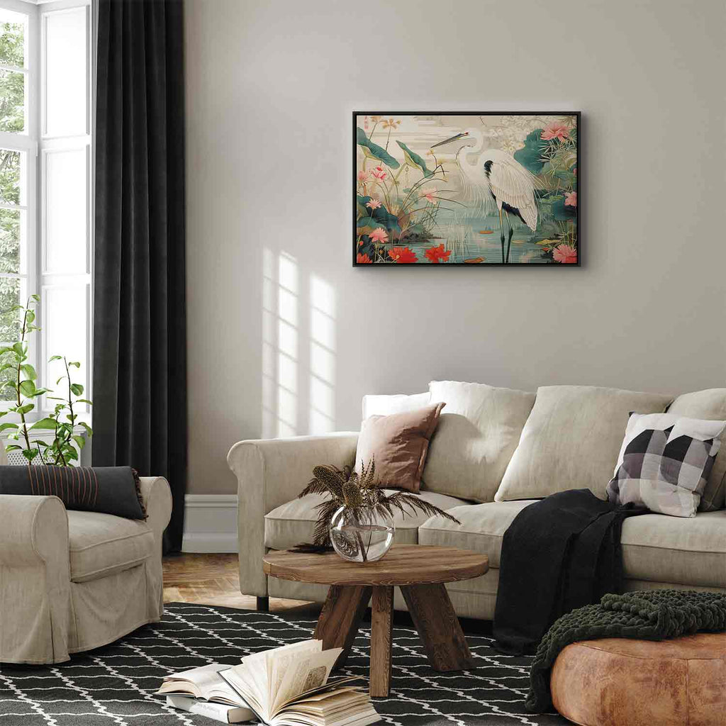 Japanese Heron by Pond Classic Canvas Print