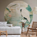Japanese Heron Pond Illustration Round Wall Mural