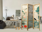 Heron Pond Illustration 3-Panel Japanese Room Divider
