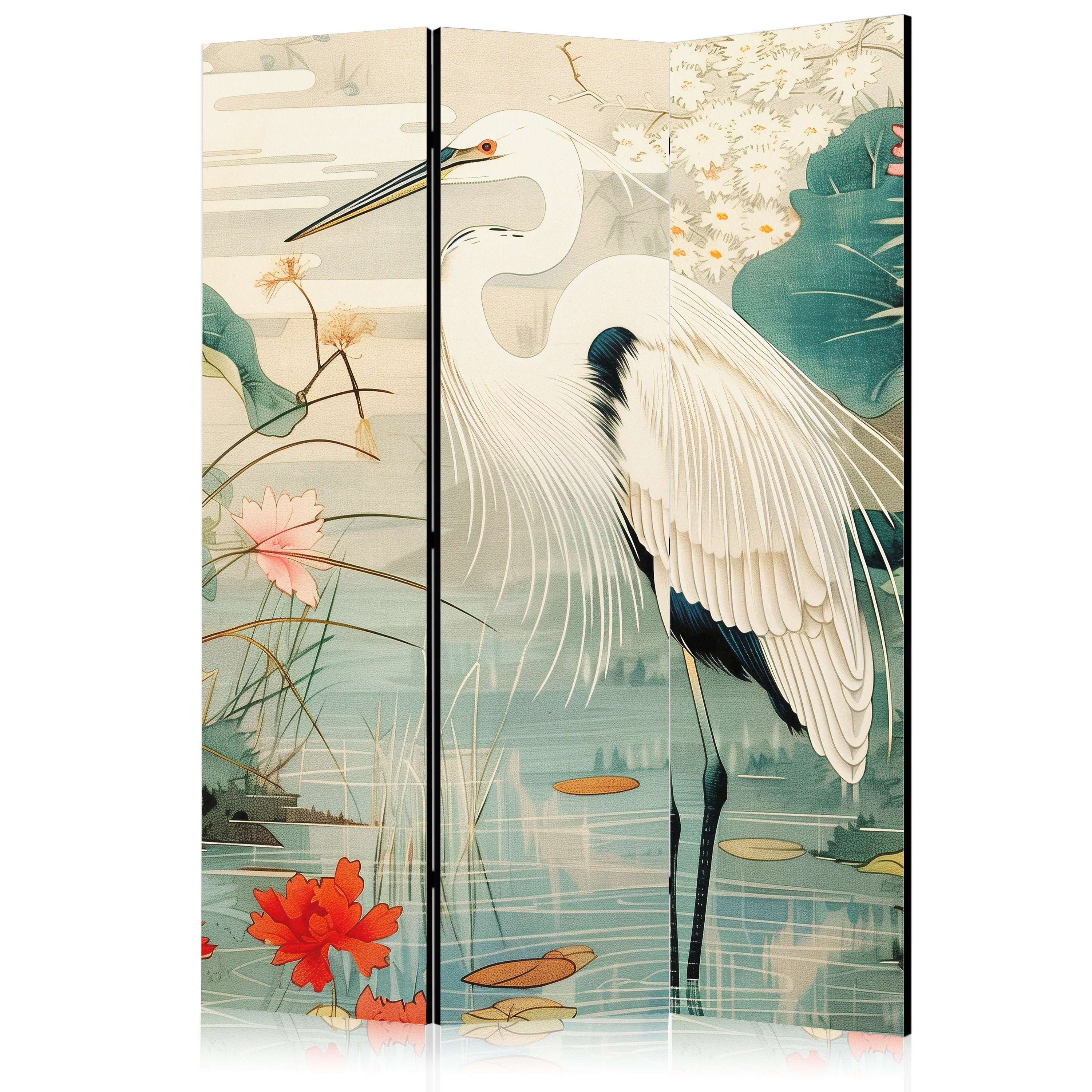 Japanese Heron Pond 3-Panel Room Divider