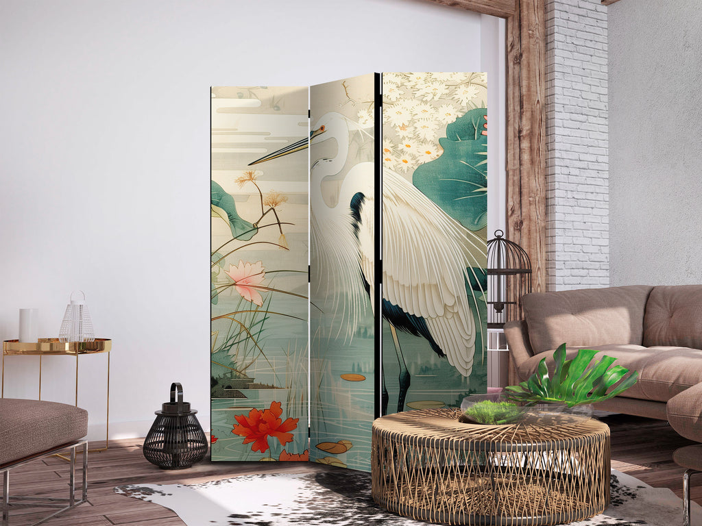 Japanese Heron Pond 3-Panel Room Divider