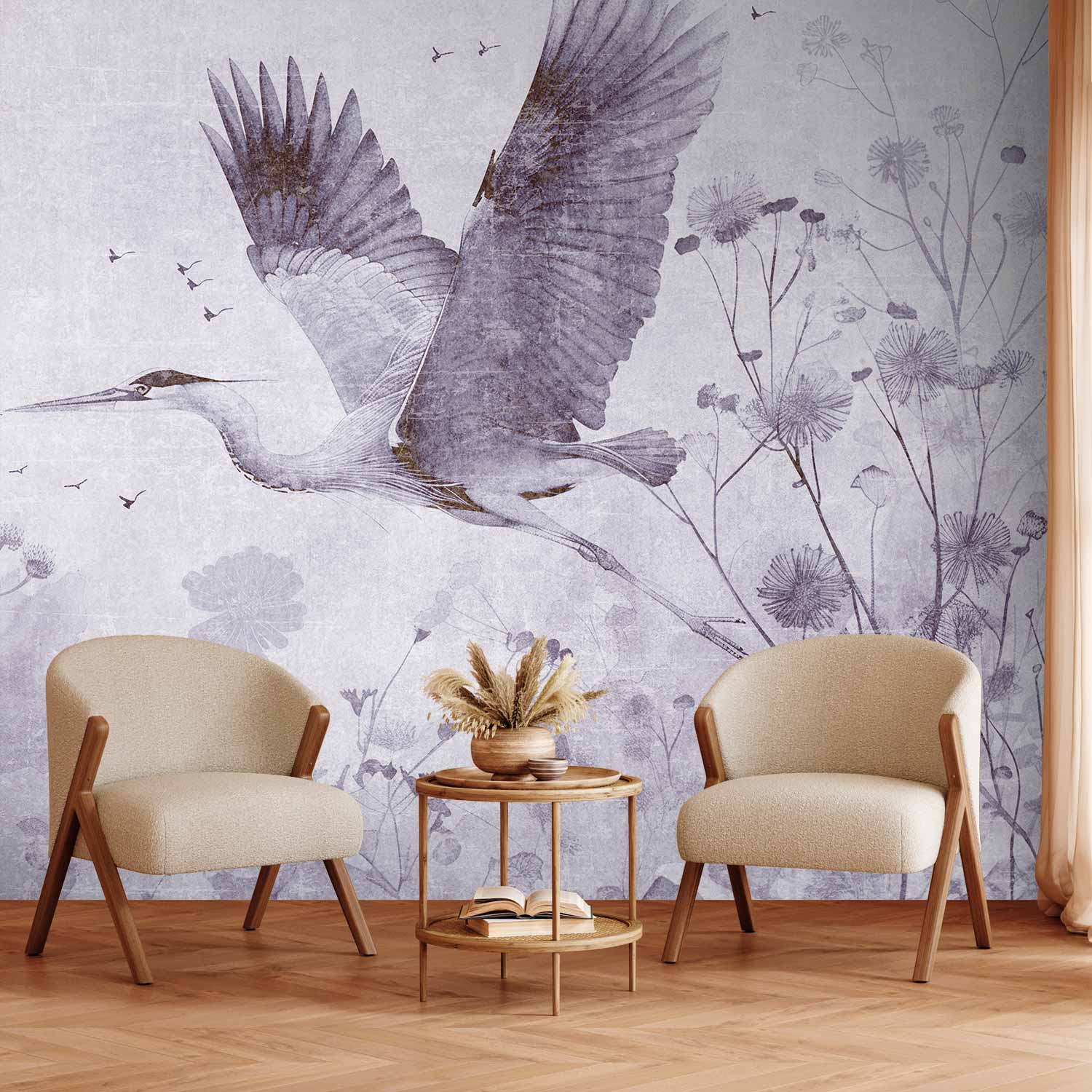 Monochrome Crane in Flight Wall Mural