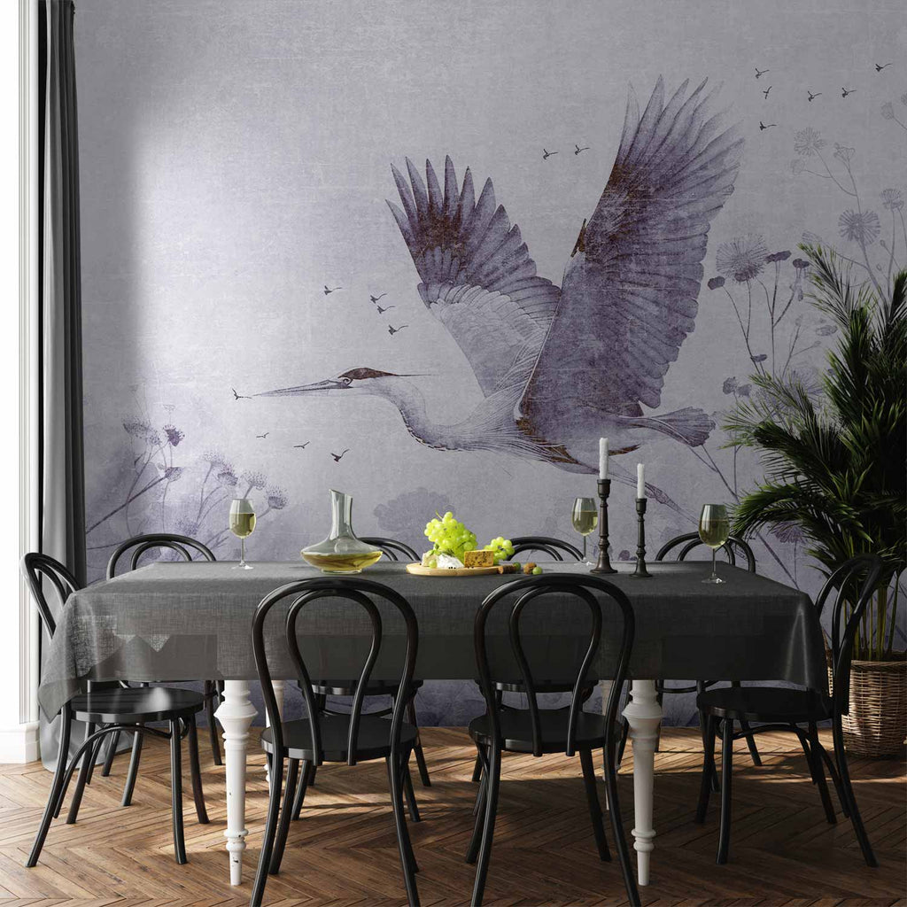 Monochrome Crane in Flight Wall Mural